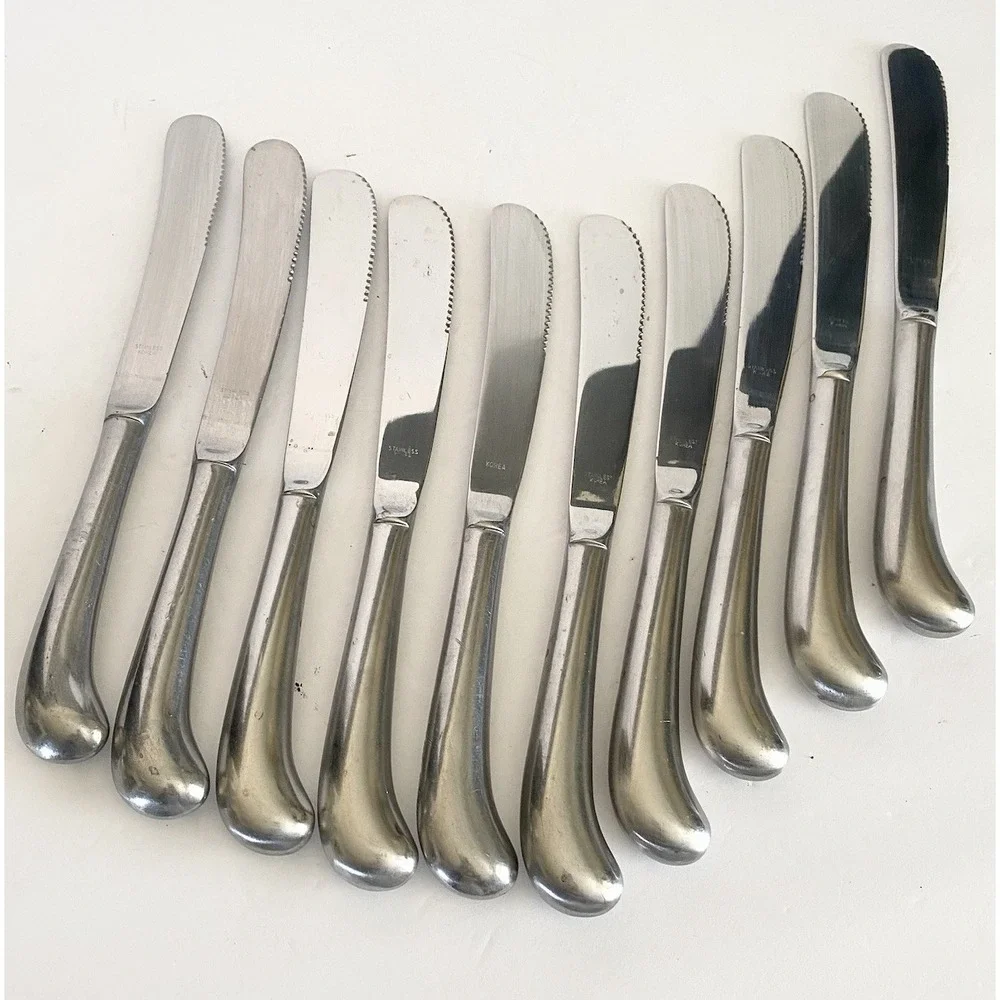 Vtg Lot Of 10 Pistol grip butter knives‎ Stainless Steel Flat Wear Korea MCM